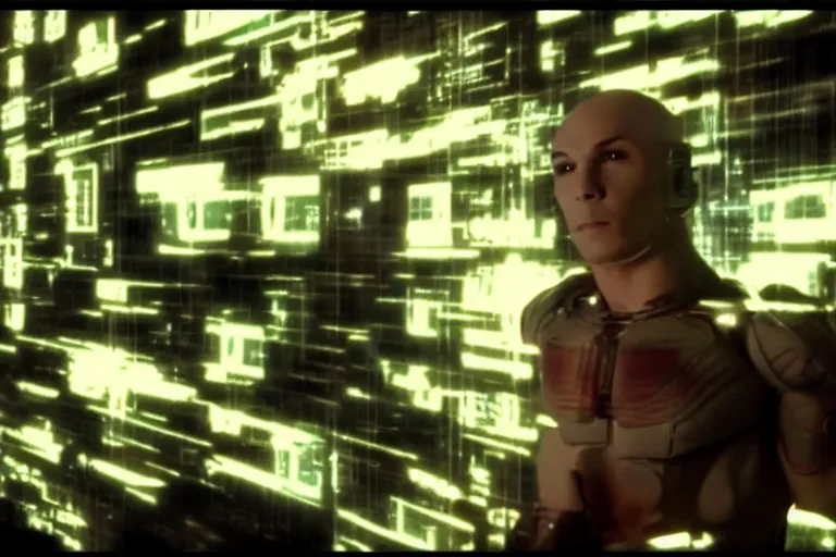 Prompt: cyborg - pitbull, surrounded by screens, in 4 0 5 5, y 2 k cybercore, industrial low - light photography, still from a kiyoshi kurosawa movie