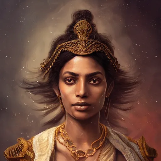 Image similar to portrait of a srilankan woman, dreamy, fantasy, pain, gritty, intricate, elegant, highly detailed, digital painting, artstation, concept art, matte, sharp focus, illustration, octane render, unreal engine, art by aenaluck and roberto ferri and greg rutkowski, epic fantasy, digital painting