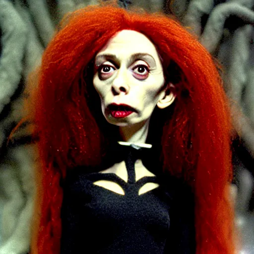 Image similar to claymation jacinda arden, fully - clothed, by jan svankmajer, hyperrealistic, very detailed, tim burton, 3 5 mm film still, gothic, horror, eldritch