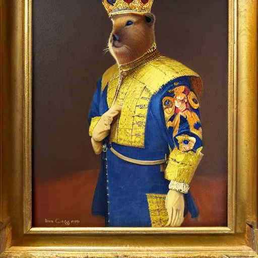 Prompt: oil painting of a capybara dressed as a king, detailed, portrait