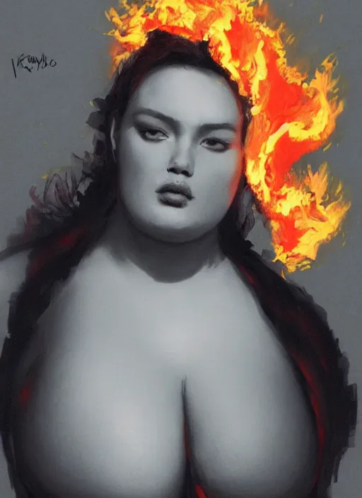 Image similar to sculpture made of fire, portrait, plus size model, overweight, chubby, big beautiful woman future, torch, flame, harper's bazaar, vogue, fashion magazine, intricate, concept art, close up, ornate, luxury, elite, elegant, trending on artstation, by ruan jia, by Kenneth Willardt, by ross tran, by WLOP, by Andrei Riabovitchev