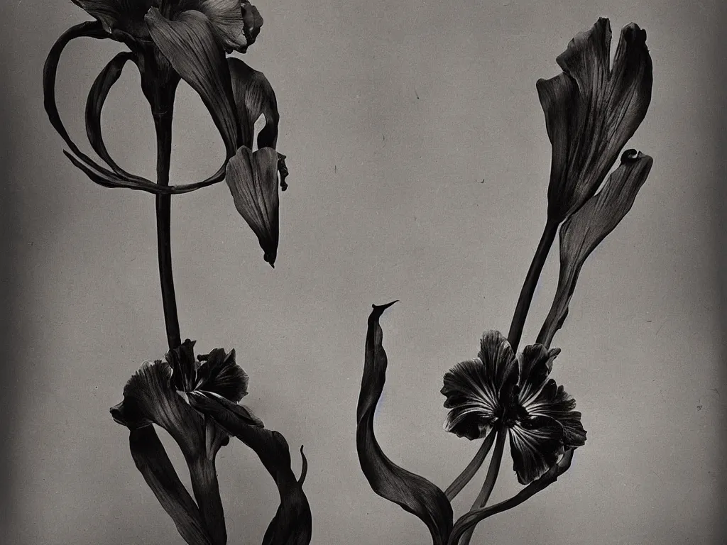 Prompt: flaming gothic chair in the shape of a iris flower. karl blossfeldt, salvador dali