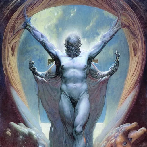 Image similar to random number infinity God celestial manifold by wayne barlowe, gustav moreau, goward,  Gaston Bussiere and roberto ferri