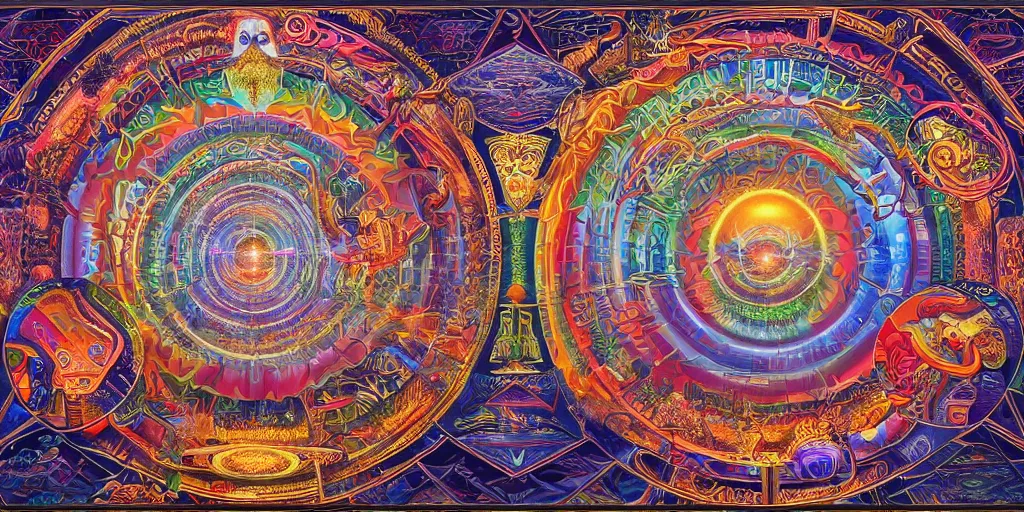 Image similar to memory palace, masterpiece composition, 8 k resolution, ultra fine illustration, art by alex grey and tokio aoyama, highly detailed,