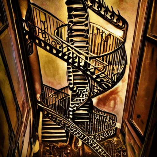 Image similar to Steampunk escher stairwell painting