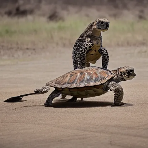 Prompt: turtle riding a cheetah