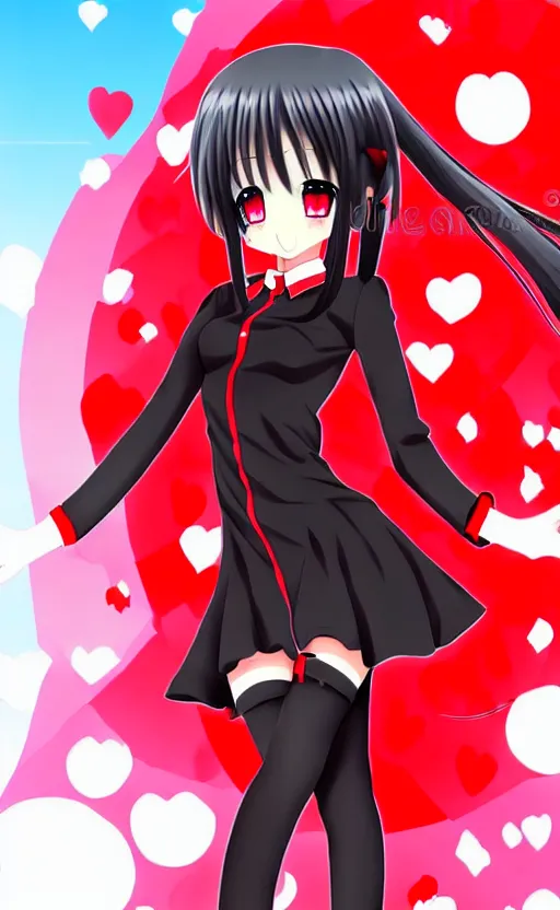 Image similar to anime girl with a detailed face and black hair in a red outfit, full body, bottom half of photo, trending, illustration