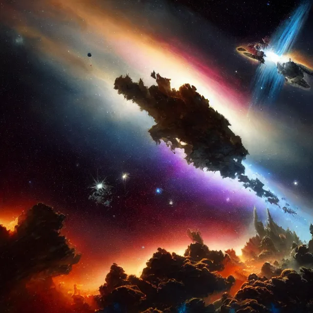 Prompt: a beautiful painting of the dark universe by john harris and tatsushi morimoto and greg rutkowski and john berkey. in style of deep sky photography. hubble space telescope. hyper detailed. ray tracing. 4 k texture. octane render. trending on artstation