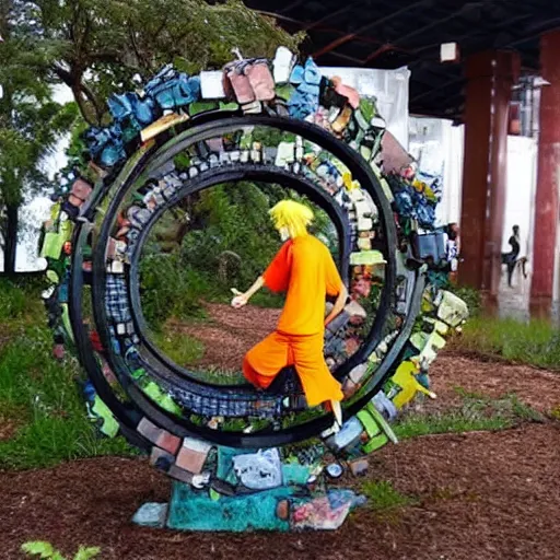 Prompt: A sculpture Naruto made pure recycled materials