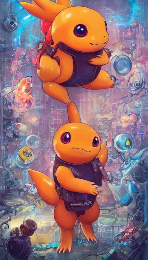 Image similar to lofi BioPunk Pokemon Charmander portrait Pixar style by Tristan Eaton_Stanley Artgerm and Tom Bagshaw,