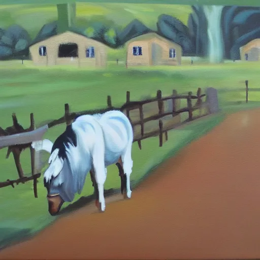 Image similar to barnyard, acrylic painting