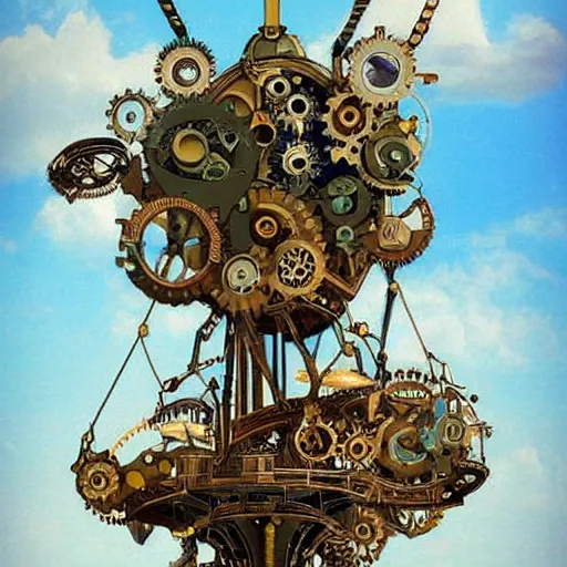 Image similar to flying city in a mechanical flower flower, sky, steampunk!!!, fantasy art, steampunk, masterpiece