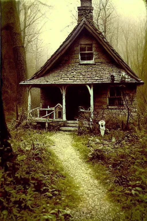 Image similar to (((((1950s witches cottage in the woods . muted colors.))))) by Jean-Baptiste Monge !!!!!!!!!!!!!!!!!!!!!!!!!!!