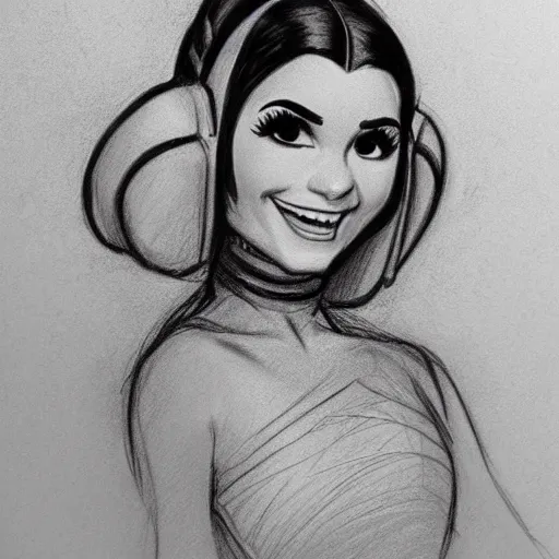 Image similar to milt kahl pencil sketch of victoria justice as princess leia