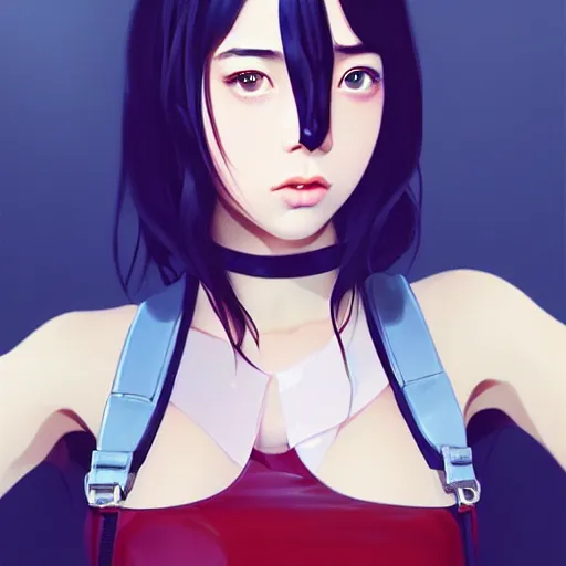 Image similar to a beautiful young japanese billie eilish kat dennings alluring instagram model in elaborate latex tank top, by guweiz and wlop and ilya kuvshinov and artgerm and makoto shinkai and studio ghibli, symmetrical eyes, aesthetic, gorgeous, stunning, alluring, attractive, artstation, deviantart, pinterest, digital art