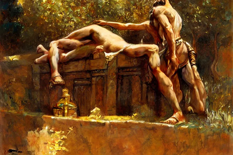 Image similar to tomb, painting by gaston bussiere, craig mullins, j. c. leyendecker, tom of finland