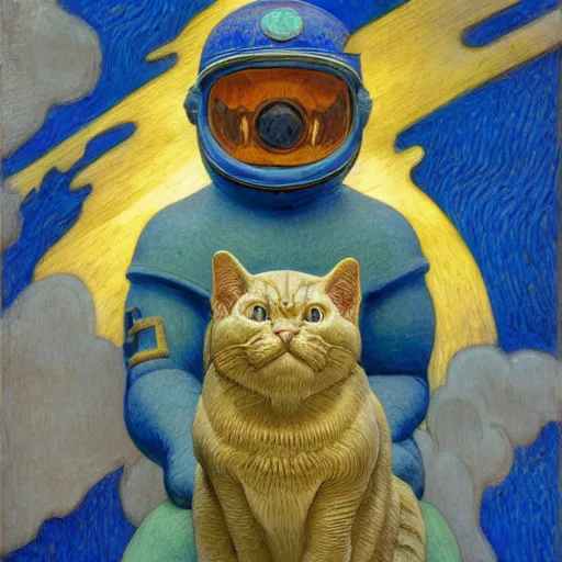 Prompt: cloisonne sculpture of a cat in a spacesuit, by annie swynnerton and diego rivera and nicholas roerich and jean delville, symbolist, dramatic lighting, god rays, art brut, rich colors, smooth, sharp focus, extremely detailed, adolf wolfli, by janet fish and ( donato giancola and bilibin )
