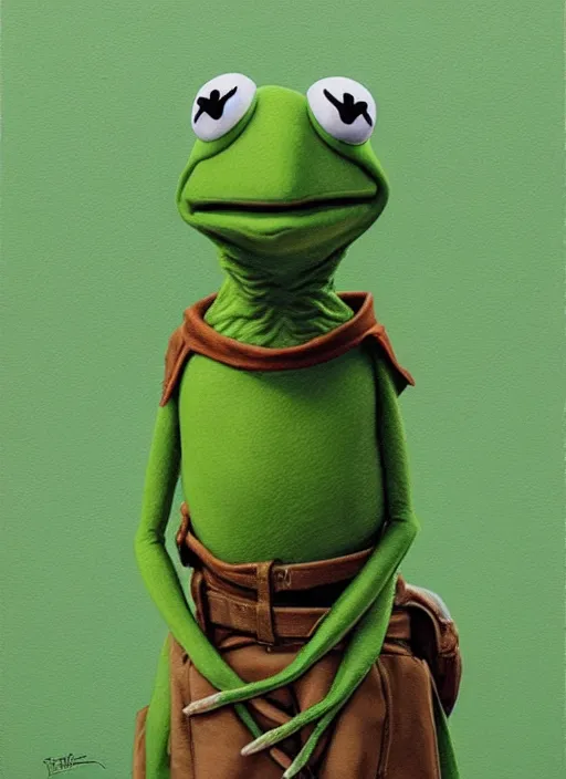 Image similar to portrait of Kermit the frog in Society (1989), highly detailed, centered, solid color background, digital painting, artstation, concept art, smooth, sharp focus, illustration, artgerm, donato giancola, Joseph Christian Leyendecker, Les Edwards, Ed Repka, WLOP