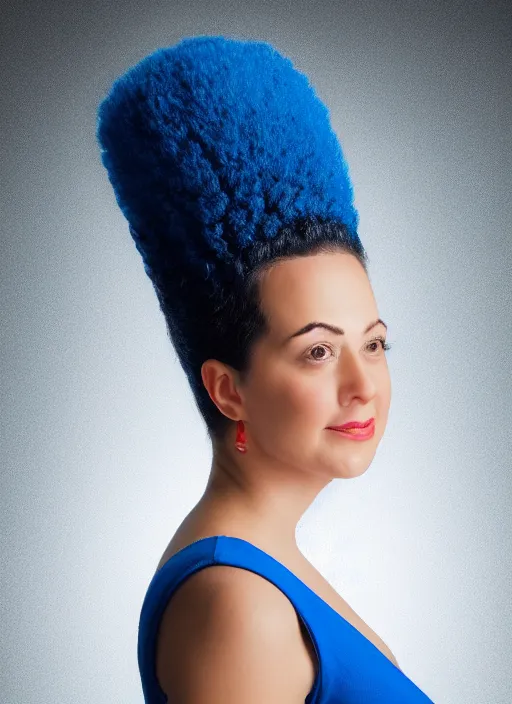 Image similar to Real life Marge Simpson, headshot, studio lighting