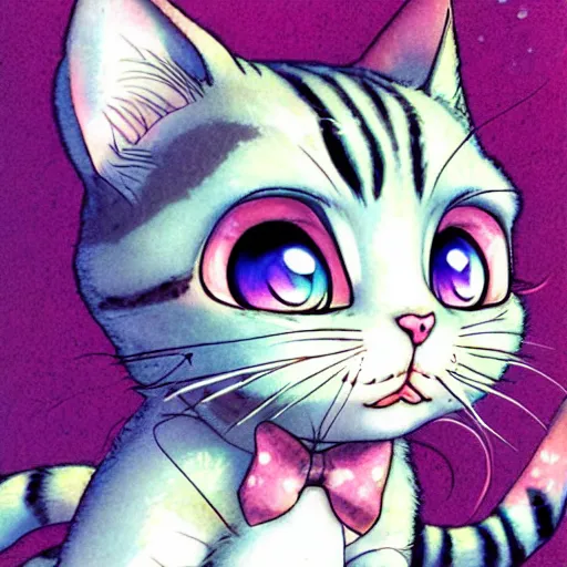 Image similar to a cute illustration of a cheshire kitten blinking by yoshitaka amano, tetsuya nomura, digital art,