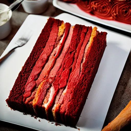 Image similar to a cake made out of meat, close up digital photography, instagram award winning photo,