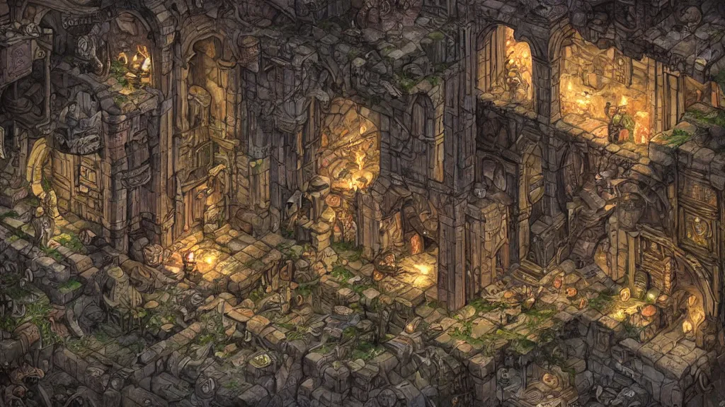 Prompt: dungeon cutaway, detailed fantasy art