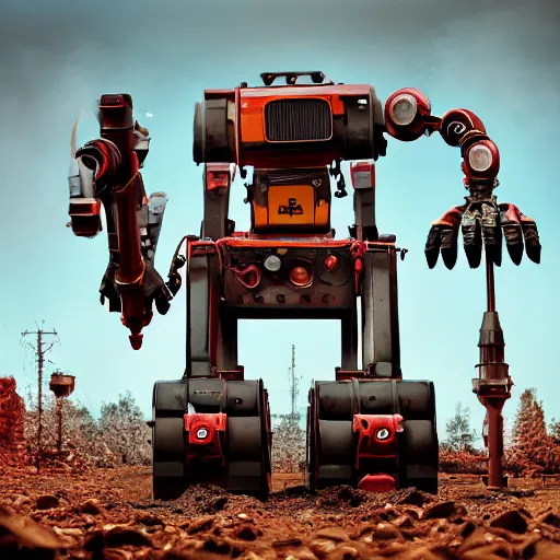 Image similar to giant scary quadrupedal mining robot with drill, four legs, highly detailed body, retro, industrial, dark, dystopian, apocalyptic, clean, in the style of simon stalenhag, 8 5 mm f / 1. 4