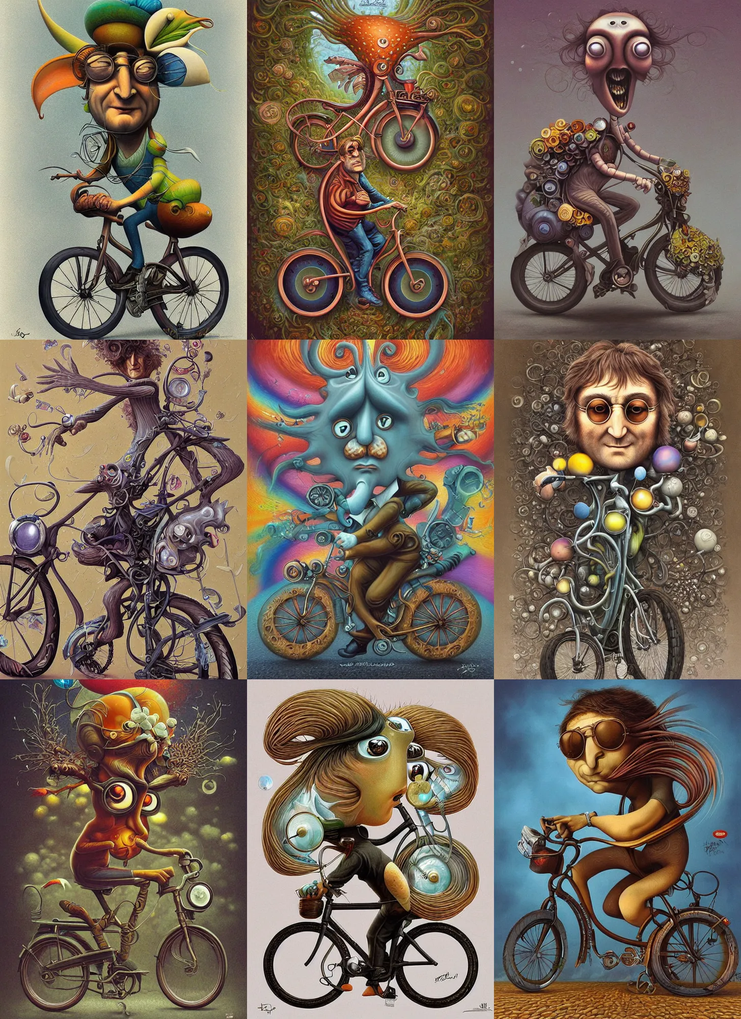 Prompt: john lennon!!!, on a bike, by naoto hattori and peter mohrbacher