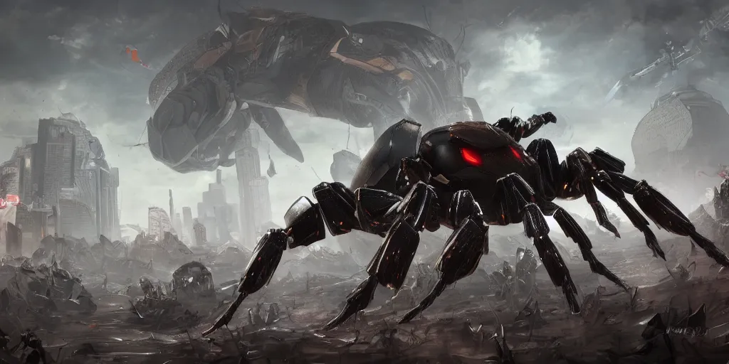 Prompt: a giant armored spider battle, digital art, trending on artstation