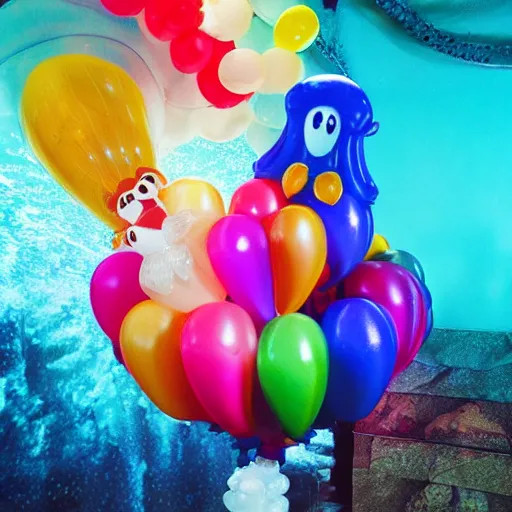 Prompt: balloonanimals, under the sea, little mermaid, realistic, hd, dramatic lighting