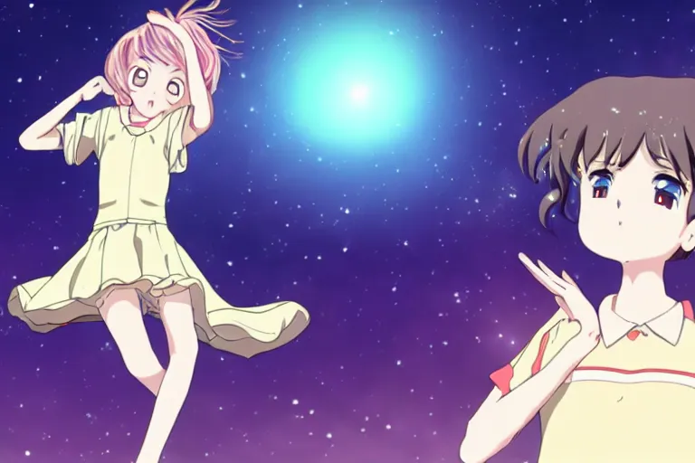 Image similar to Girl reaches for the stars, anime style