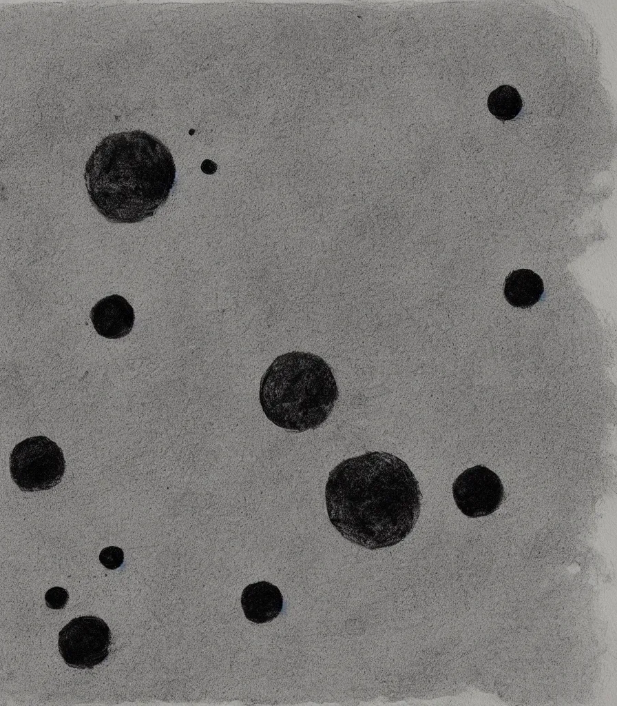 Image similar to a beautiful painting of a planet made out of small circles, rough charcoal sketch, black dots