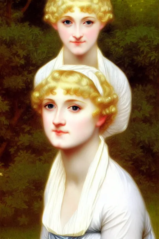 Image similar to jane austen blondie blond albino, painting by rossetti bouguereau, detailed art, artstation