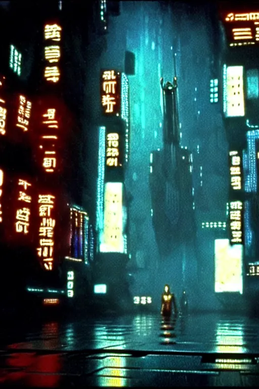 Image similar to long shot from the film blade runner, style of yoshii chie, cinematic, highly detailed