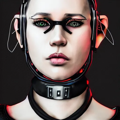 Image similar to detailed realistic female character cyberpunk wearing thick steel collar around neck, realistic, art, beautiful, 4K, collar, choker, collar around neck, punk, artstation, detailed, female, woman, choker, cyberpunk, neon, punk, collar, choker, collar around neck, thick collar, choker around neck, wearing choker, wearing collar,