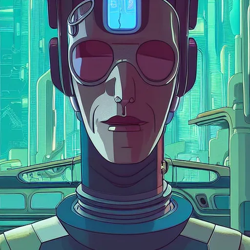 Image similar to 1 0 7 7 bender futurama cyberpunk portrait by gaston bussierre and charles vess and james jean and erik jones and rhads, inspired by ghost in the shell, beautiful fine face features, intricate high details, sharp, ultradetailed