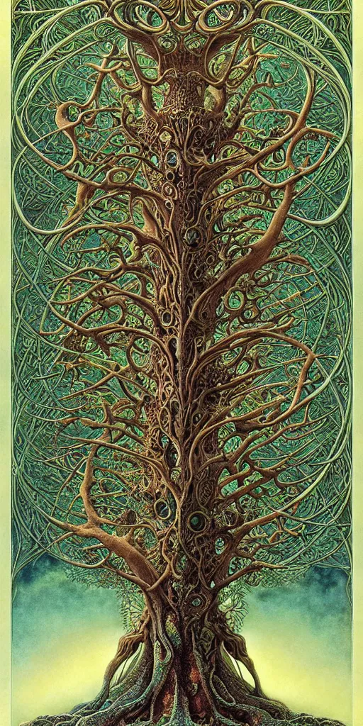 Image similar to tree of life by roger dean and andrew ferez, art forms of nature by ernst haeckel, divine chaos engine, symbolist, visionary, art nouveau, botanical fractal structures, organic, detailed, realistic, surreality