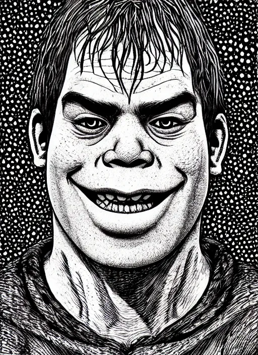 Prompt: portrait of shrek, freckles, intricate, highly detailed, illustration, art by junji ito, junji ito