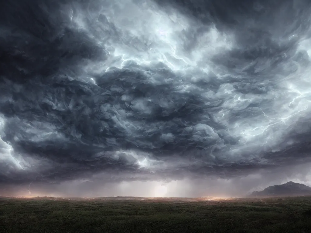 Prompt: supercells, landscapes, storms, craig mullens, unreal engine 5, octane render, scifi, moody, atmospheric, cinematic, very high complexity, 4 k