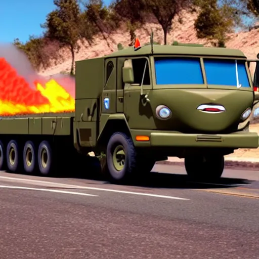 Prompt: himars in cars pixar movie