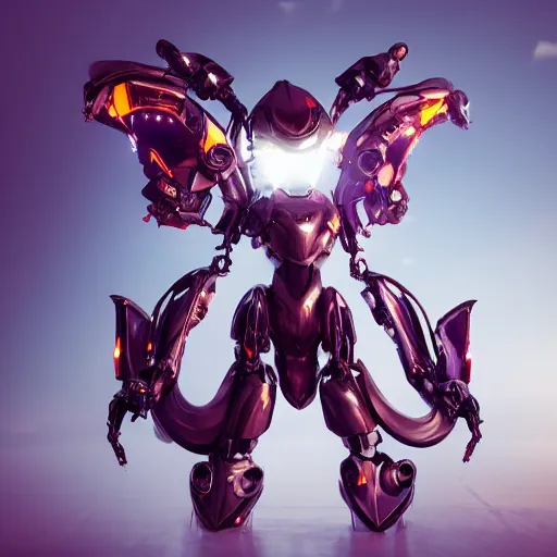 Image similar to bust of a beautiful anthropomorphic robotic mecha female dragon, with smooth and streamlined armor, standing and posing elegantly, well detailed dragon head with LED eyes and a maw, sharp and dangerous sleek design, two arms, two legs, long tail, beautiful digital art, artstation, DeviantArt, FurAffinity, professional, octane render, sunset lighting