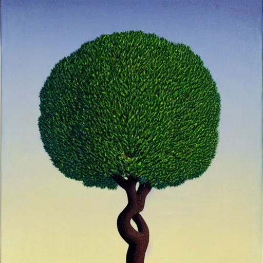 Prompt: A single bonzai tree, by Rene Magritte