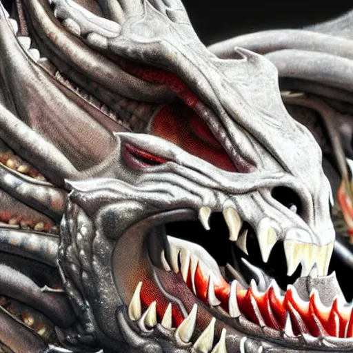 Image similar to a close up of a dragon with teeth bearing down on you