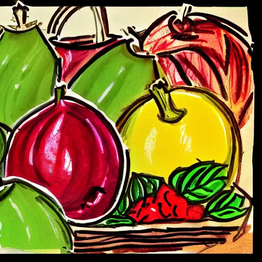 Prompt: a detailed profesional sketch of fruits