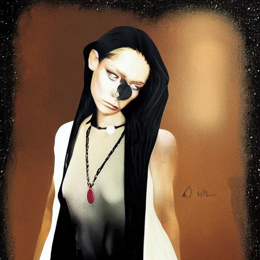 Prompt: goth mary kate olsen, art by michael miller