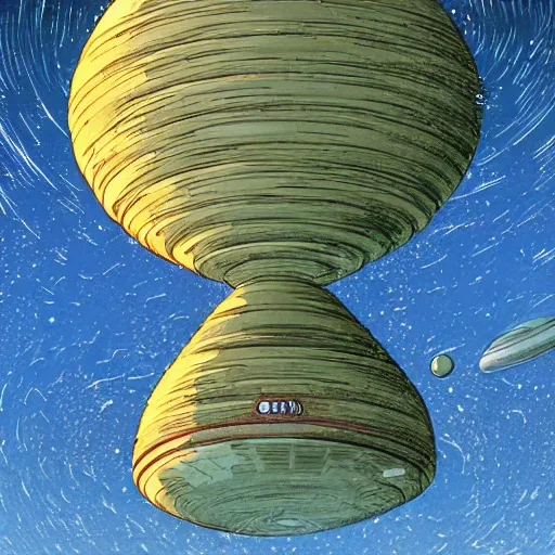 Image similar to a torus space station above Jupiter in the style of Moebius and Ashley wood