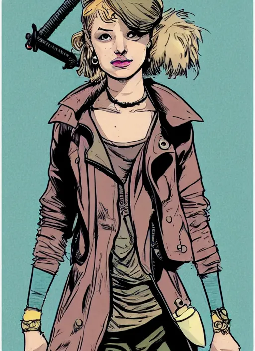 Image similar to a portrait of a pretty sewer punk young lady by cliff chiang