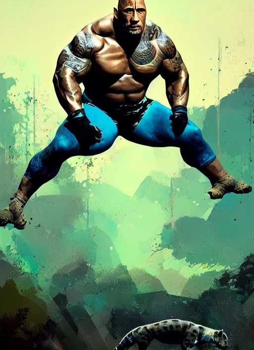 Image similar to dwayne johnson as jaguar god, by ismail inceoglu