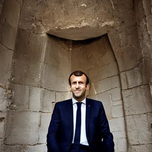 Prompt: close up portrait of emmanuel macron sitting in a tower high above the people laughing, photograph, natural light, sharp, detailed face, magazine, press, photo, steve mccurry, david lazar, canon, nikon, focus