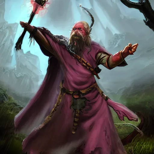 Image similar to beat down wizard, dungeons and dragons, realistic, 8K, tattered robes , broken magic staff, flying arcane symbols